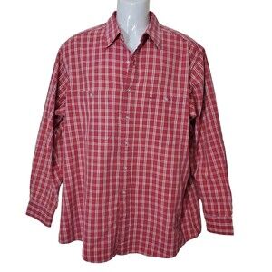 LL Bean Shirt Mens Large Red Plaid Long Sleeve Button Up 100% Cotton